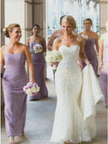 Sheath Sweetheart Floor-Length Lilac Ruched Chiffon Bridesmaid Dress OKS41