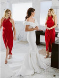 Beautiful Cowl Neck Hi-Low Red Simple Bridesmaid Dress with Ruched OKR87