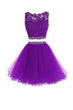 Two Pieces A Line Tulle Applique Short Homecoming/Prom Dress With Beads OK341