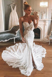 Sexy Sweetheart Mermaid Ivory Lace Long Wedding Dress Wth Slit OKZ39