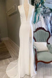 Off White Halter Backless Mermaid Long Wedding Dress Elegant Bridal Dresses OK1908