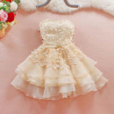 Cute A-Line Short Sweetheart Homecoming Dress,Lace Short Strapless Summer Prom Dresses OK410
