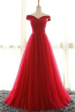 Off Shoulder Long A-line Simple Cheap Red High Low Prom Dress K690