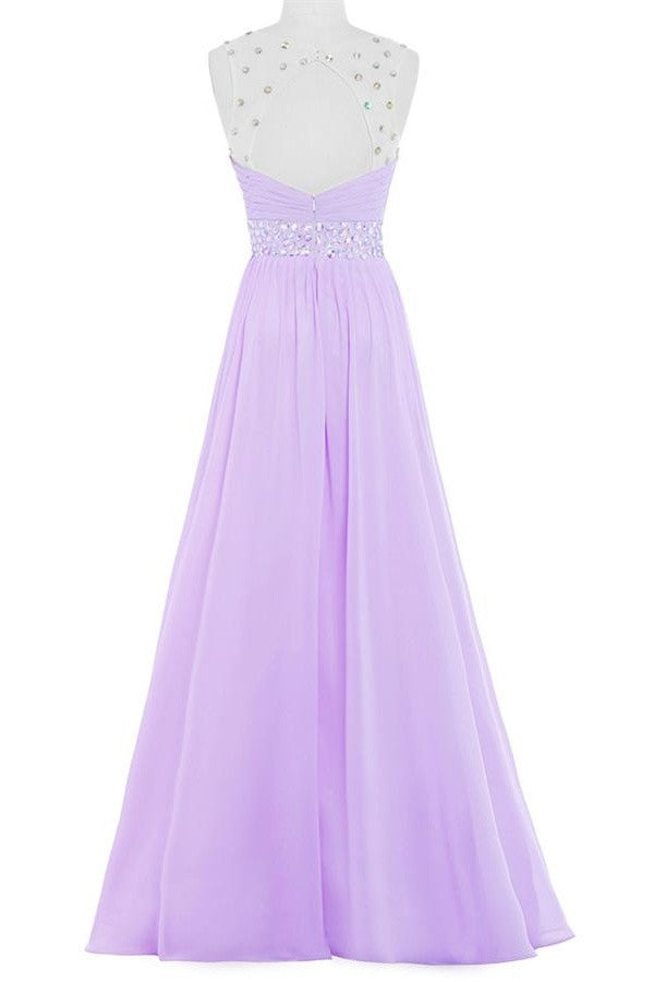 Simple Violet Chiffon Beading Cheap Elegant Long High Low Prom Dress K741