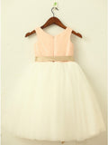 A-Line Round Neck White Flower Girl Dresses with Lace Sequins Sash OKP22