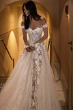 Elegant Sweetheart Off-Shoulder Appliques A Line Tulle Wedding Dress OK1981
