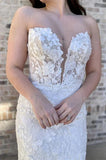 Off White Floral Lace Strapless Mermaid Long Wedding Dress With Brush Train OK1909