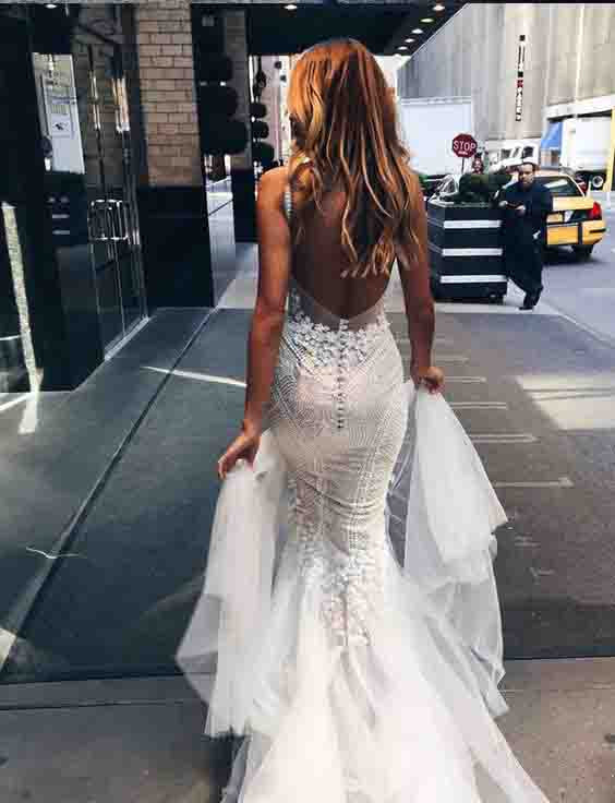 Sexy Mermaid Backless Long Tulle Wedding Dress,White Beidal Dress new OK439
