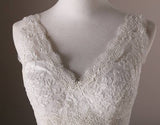 Mermaid V-neck Long Lace Sweep Train Lace Up Modest Wedding Dress W22