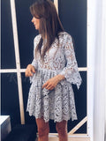 A Line Crew Long Sleeve Above Knee Grey Lace Homecoming Dress OKD29