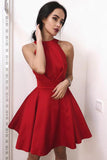 Jewel Satin Red Short Simple Homecoming Party Dresses OKM49