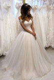 Off The Shoulder Tulle Off White Wedding Dress Ball Gown Bridal Dress OKZ33