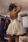 Off White Backless Homecoming Dress A Line Cute School Party Dress OK1845
