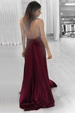 Simple Burgundy Plus Size Cheap Long A-line Handmade V-neck Prom Dress K754