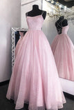 Pink Tulle Sequin Long Cross Back Prom Dress Evening Dress OKT72