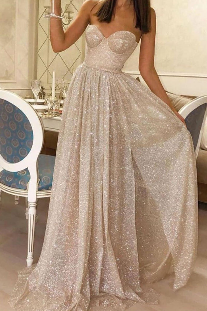 Sweetheart Sequin Long A Line Prom Dress Cheap Evening Dress OKQ35