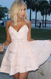 Spagetti Straps Tiered Sequined Light Pink A-line Short Homecoming Dress OKZ69