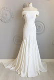Ivory Off the Shoulder Mermaid Wedding Gown Long Bridal Dresses OKX69