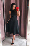 Cute Satin Round Neck Short Prom Dresses A Line Black Homecoming Dresses OK1467