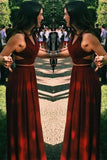 Charming Two Pieces Long A-line Burgundy Beauty Prom Dress K738