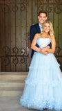 A Line Tulle Sky Blue Long Prom Dress Princess Formal Evening Dress OK1256