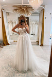 A Line Sweetheart Tulle Wedding Dress with Appliques N094