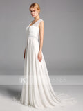 Elegant Chiffon Long Wedding Dresses Open Back Bridal Gowns With Lace Top OKV13