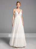 Simple Chiffon Long Wedding Dresses A-line Spaghetti Straps Bridal Gowns OKV14