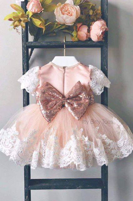 Bow-not Flower Girl Dresses,Tulle Baby Dress OKK9