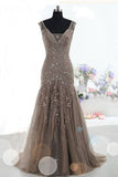 Gorgeous Long Mermaid V-neck Beading Beauty Prom Dress With Flower Type K693