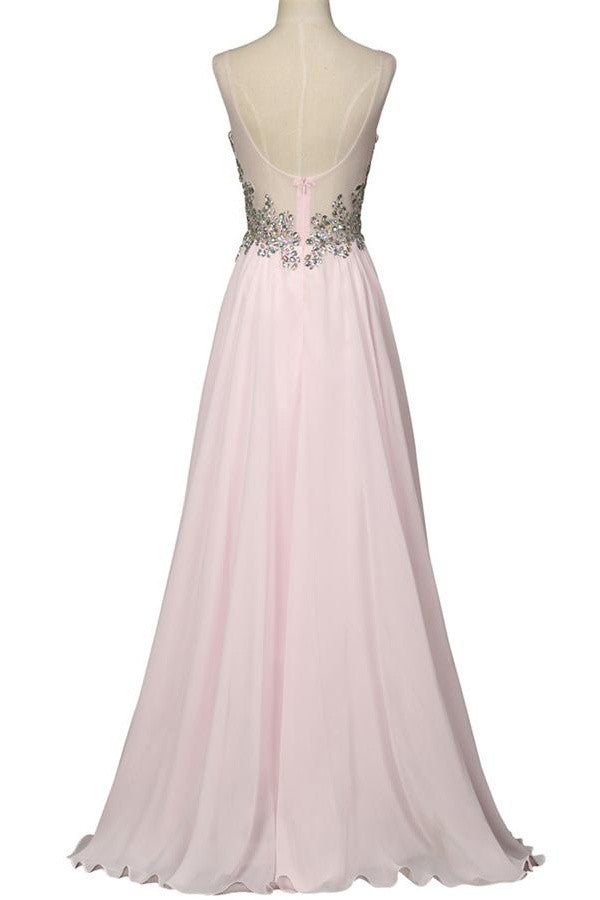 Beautiful Girly Chiffon Long Beading Pink V-neck Backless Prom Dress K744