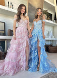 Sparkly Prom Dress with Slit Skirt, Long Graduation School Dresses, Evening Party Gown OK2024