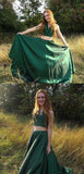 Green Two Pieces A Line Simple Long V Neck Prom Dress OK966