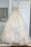 Tulle Lace Appliques Long A-line Prom Dress Elegant Evening Dress OKS86