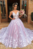 Ball Gown V Neck Lace Appliques Tulle Prom Dress OKP97