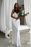 Chic Cowl Neckline Mermaid Spaghetti Straps Long Wedding Dress OK1418