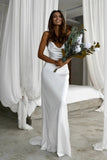 Cowl Neckline Mermaid Spaghetti Straps Long Wedding Dress OK1418