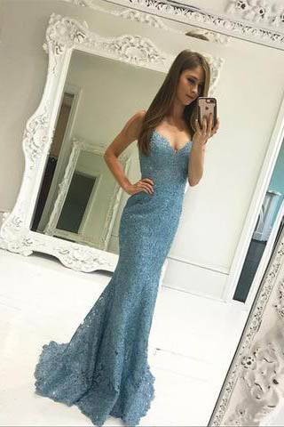 Sweetheart Prom Dresses,Mermaid Prom Dress,Blue Prom Dresses,Lace Prom Dress,Formal Evening Dress