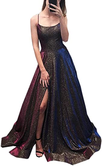 Chic Spaghetti Straps Long A-line Prom Dress with Pockets Formal Evening Dress OKY43