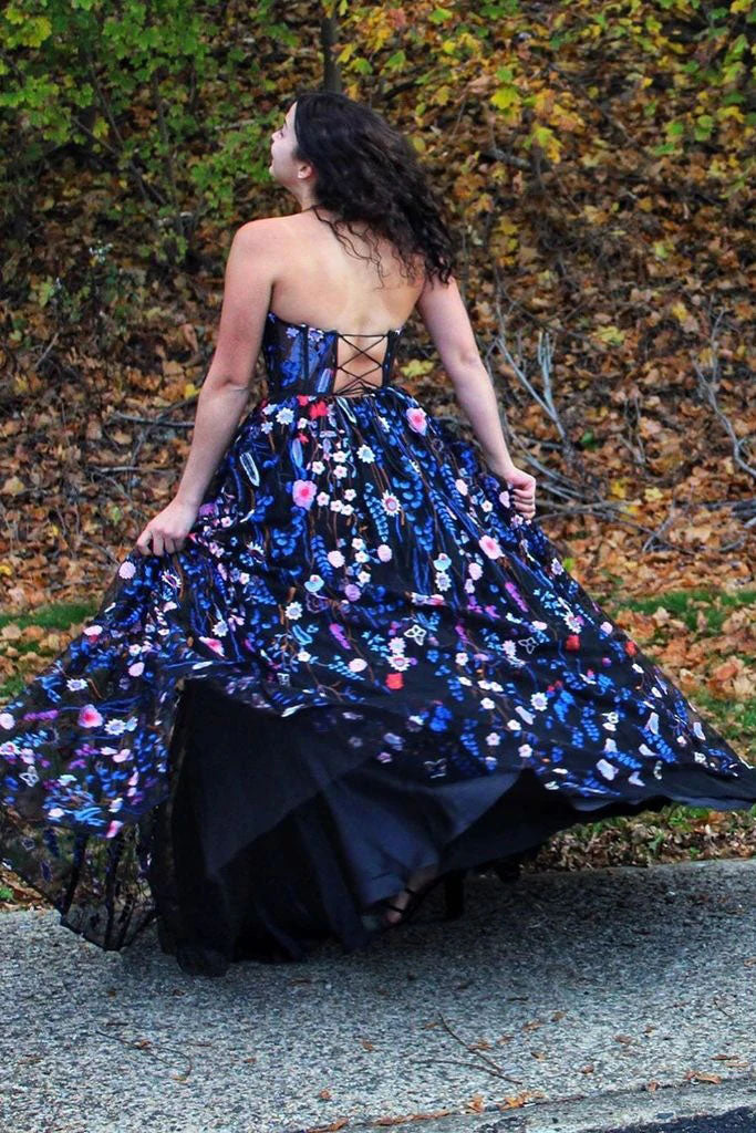 Strapless Embroidery Formal A-line Long Prom Dress Evening Party Dress OK1323