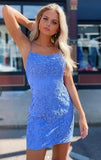 Blue Short Lace Short Prom Dress with Beading Homecoming Dress Back School Dance Dress OK1627