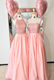 Gorgeous A-line Pink Satin Long Prom Party Dresses OKK92