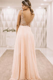 Pearl Pink V Back Appliques Long Prom Evening Dresses OKK74