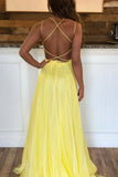 Criss-cross Back Beading Yellow Long A Line Prom Dress OKK80
