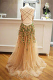 Criss Cross Back Appliques Tulle Prom Dress with Ribbon OKL98