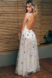 Appliqued See-Through Ivory Backless Long Prom Dresses OKL95