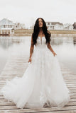 Charming A Line Strapless Tulle Long Wedding Dress with Appliques N103