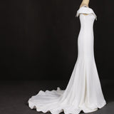 Mermaid V Neck Off White Simple Wedding Dresses, Long Bridal Dresses OKQ18