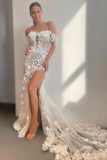 Charming Off the Shoulder Lace Wedding Dress with 3D Appliques N088