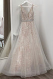Ivory A Line V Neck Lace Beading Sleeveless Prom Dress OKP98